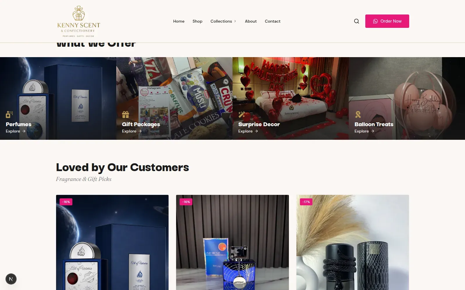 Kennyscent & Confectionery online shop showing offerings and product grid